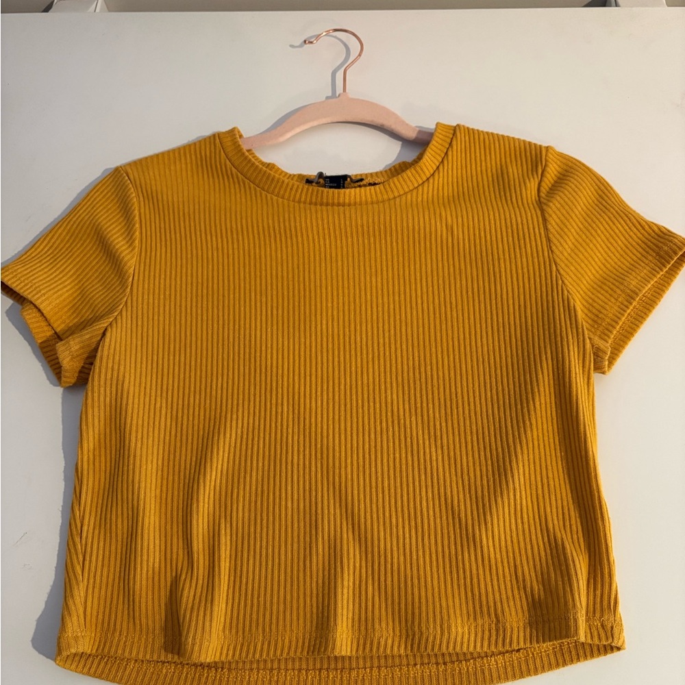 Forever 21 Yellow Ribbed Short Sleeve Top